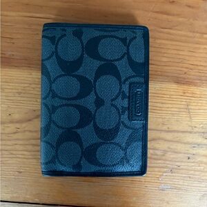 Coach Black Signature Passport Holder with Built In Card Storage